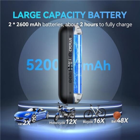 Electric Air Compressor Portable Bicycle Pump Car Tire Inflator, Max 150 PSI - Picture 3 of 6